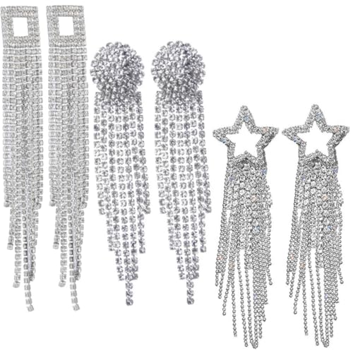 Healvian 3 Paare Damen Quasten Ohrringe mit Funkelnden Strasssteinen Leichte Tropfen Ohrringe Hautfreundlich Langlebig Modischer Ohrschmuck für Alltag und Party von Healvian