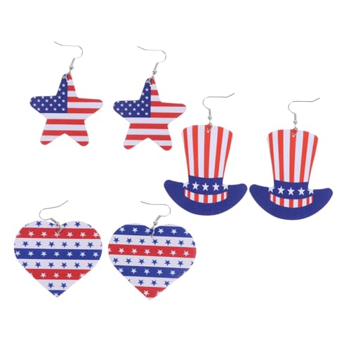 Healvian 3 Paare Independence Day Ohrstecker Damen Ohrschmuck Flagge Stern Design Charmante Ohrringe für Party und Alltag von Healvian