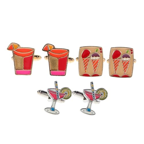Healvian 3 Paare Kleine Getränke Manschettenknöpfe Kreative und Verspielte Dekorationen Modische Cufflinks Ornamente für Damen und Herren Geeignet für Festivals und Freizeitkleidung von Healvian