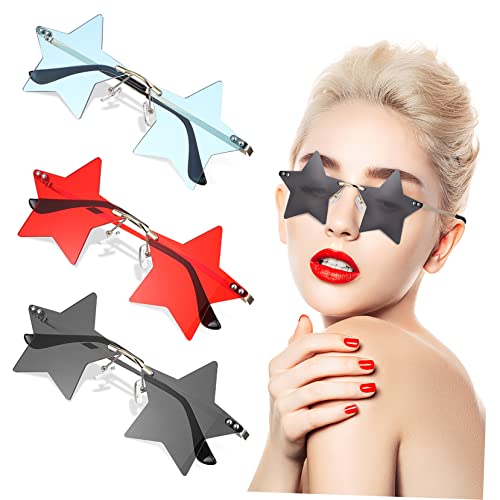 Healvian 3 Paare Sternförmige Sonnenbrillen Partybrille Damen Herren Trendige Rahmenlose Sternbrille für Rave Festival und Freizeit von Healvian