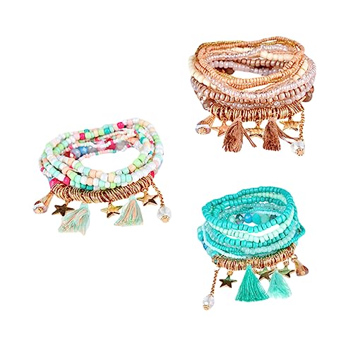 Healvian 3sätze Perlen Mit Böhmischen Perlenketten Stilvolles Handgelenk-ornament Für Hawaii-party-dekoration Handgefertigt Modischer Modeschmuck Für Frauen Und Mädchen von Healvian