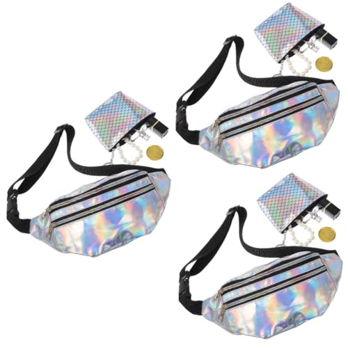 Healvian 3 Sätze Damen Bauchtasche Verstellbarer Ledergürtel Crossbody Hüfttasche mit Fischschuppen Münzbeutel Modisch Vielseitig Verstellbar für Outdoor Sport und Festivals von Healvian