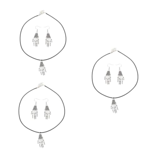 Healvian 3 Sätze Ohrring-Set Punk-Schmuck- Klobige Retro-Knochenohrringe Halloween- -Anhänger-Halskette Retro -Ohrringe Vintage - Kostüm Palmbaumler Knochen Ohrringe Silber von Healvian