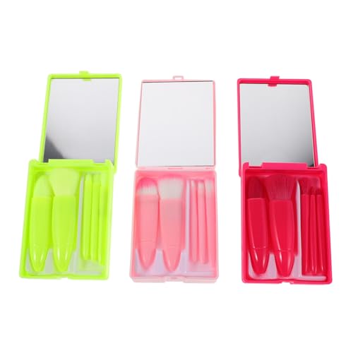 Healvian 3 Sätze Teiliges Reise-make-up-pinsel-set mit Weichen Hochdichten Borsten für Foundation Lidschatten und Kompakt Tragbar in Magenta und Neon-grün für Damen und Mädchen von Healvian