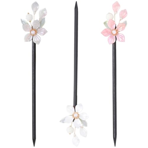 Healvian 3 Stck Teiliges Chinesische Holz haarstäbchen für Damen Vintage Haarnadeln in Weiß Goldrosa Dekorative Haarstäbe für Lange Haare Fester Sitz und Schonendes Styling von Healvian
