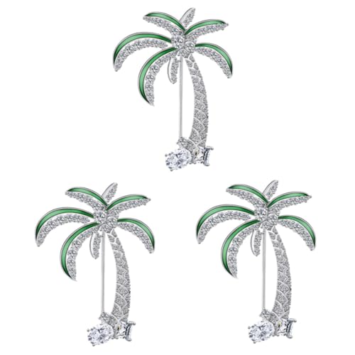 Healvian 3 Stck. Hawaiian Coconut Tree Brosche für Damen und Mädchen Anstecknadel mit Zirkonia als Strickjackenclip und Modisches Accessoire für Sommer von Healvian