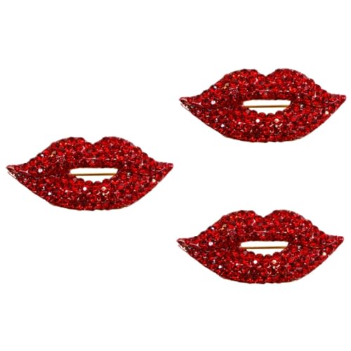 Healvian 3 Stck. Rhinestone Besetzte Lippen Brosche Kreatives Design Modisches Accessoire für Kleidung Taschen Hüte Schuhe Vielseitig Einsetzbar Stilvolle Anstecknadel von Healvian