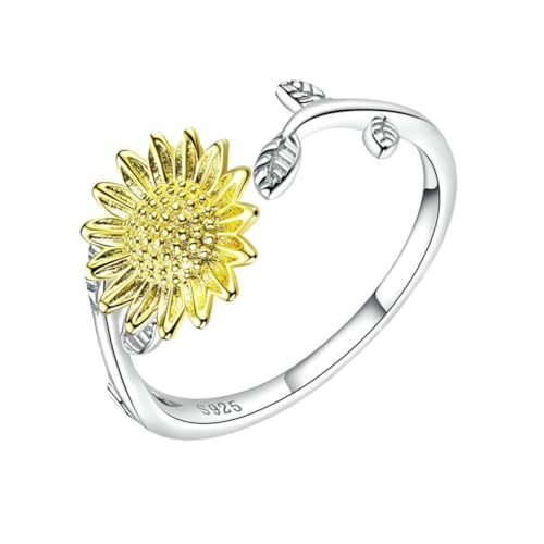 Healvian 3 Stck. Sonnenblumenring Silber für Frauen Verstellbarer Öffnungsring Modisches Schmuckstück für Verschiedene Anlässe Wie Weihnachten Geburtstage Hochzeiten und Partys von Healvian