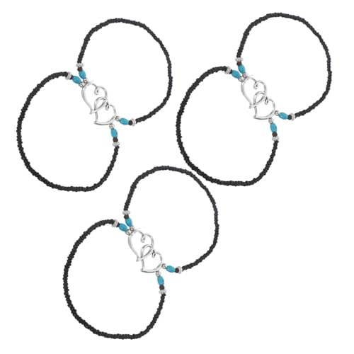 Healvian 3stücke Doppellagiges Fußkettchen Mit Perlen Für Damen Boho-Stil Fußkettchen Mit Herzanhänger Aus Kunststoff Und Harz Für Sommer Strand Urlaub von Healvian