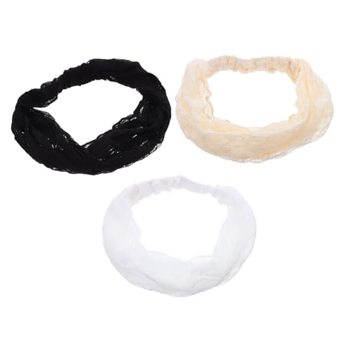 Healvian 3 Stück Damen Spitzen-haarbänder Atmungsaktiv Elastisch mit Lochspitzenmuster Vielseitig als Stirnband oder Kopftuch für Sommer Boho Look in und Dunkel von Healvian