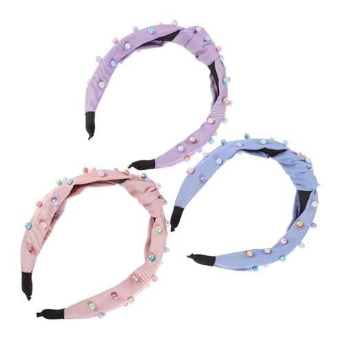 Healvian 3 Stück Farbenfroher Perlenkopf Reifen Zubehör mit geknotete stirnbänder für mädchen Styling stirnband niedliche Haaraccessoires Stirnbänder für Stoff von Healvian