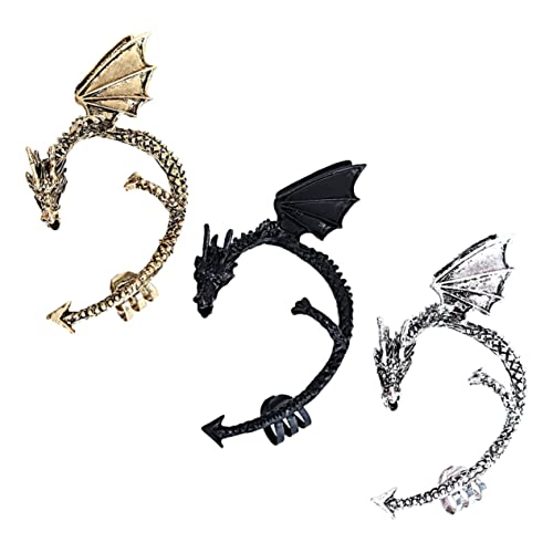 Healvian 3 Stück Gothic Punk Drachen Ohrclips Piercing Retro Vintage Ohrmanschetten für Frauen für Partys Hochzeiten Cosplay und Täglichen Gebrauch von Healvian