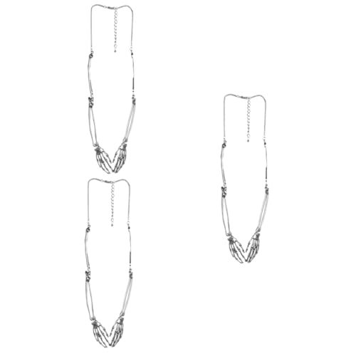 Healvian 3 Stück Halloween Halskette Gothic Schmuck mit Skeletthand für Cosplay und Halloween Party Einzigartiges Design Leicht und zu Tragen Perfektes Accessoire für Fans von Healvian