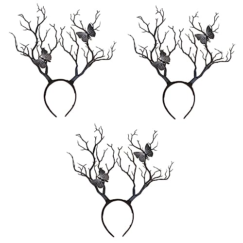 Healvian 3 Stück Halloween Stirnband Damen Geweih Design Kopfschmuck Baumzweige Cosplay Haarschmuck Karneval Party Zubehör Schwarzes Halloween Kostüm Accessoire von Healvian
