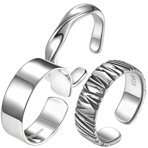 Healvian 3 Stück Herren Gothic Ringe Verstellbar Retro Offener Bandring Modeschmuck für Alltag Club Cosplay Halloween Party Geschenk von Healvian