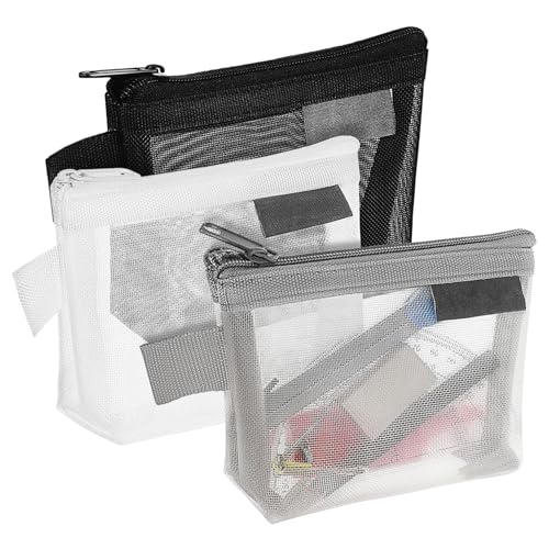 Healvian 3 Stück Kleine Netz Geldbörsen mit Reißverschluss Leichte Münzgeldbörsen und Kosmetiktaschen Kompakte Aufbewahrungstaschen für Make up Schmuck und Kleinteile Neutral von Healvian