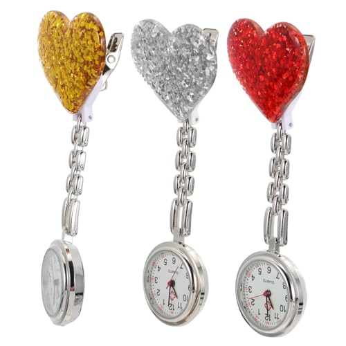 Healvian 3 Stück Krankenschwester Uhr Rosa Pflege Ansteckuhr Krankenschwester Hängend Funkeln Auf Krankenschwestern Achten Herzen Wählen Spiegelmaterial: Gewöhnlicher Glasspiegel von Healvian