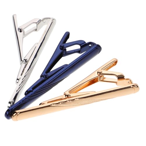 Healvian 3 Stück Krawattenklammer Herren Teilig Metall Krawattenclip Business Anzug Blau Gelb Silber Stilvolle Krawattenklammern für Formelle Anlässe und Professionelle Outfits von Healvian