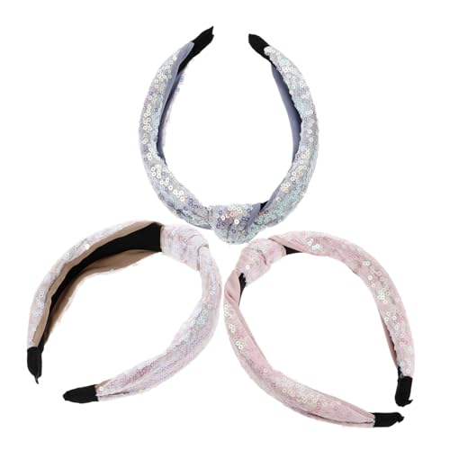 Healvian 3 Stück Pailletten Stirnband Elegant Für Damen Mädchen Geflochten Modisch Stoff Stirnband Verziert Haargummi Knoten Ausgefallene Spitze Zubehör Dehnbar Fürs von Healvian