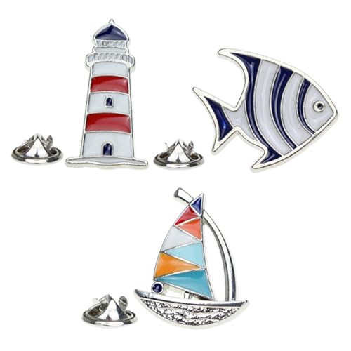 Healvian 3 Stück Stil Broschenset Teilig mit Tropischem Fisch Segelboot Leuchtturm Dekorative Anstecknadeln für Damen Vielseitige Schmuck Pins für Kleidung Taschen Hüte Party und von Healvian