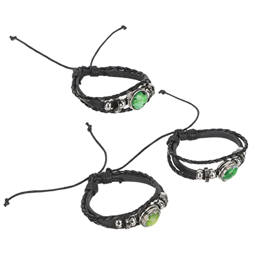 Healvian 3 Stück Teiliges Armband Geflochtenem für Mädchen Schwarze Kette mit Vierblättrigem Kleeblatt Handgefertigter Gothic Stil Geschenkidee für Ostern und Geburtstage von Healvian