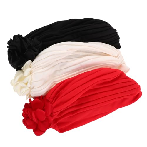 Healvian 3 Stück Teiliges Damen Stretchy Turban mit Blumenmuster Elastische Beanie Haube Vielseitiger Kopftuch Hut für Frühling Sonnenschutz und Eleganten Alltagslook von Healvian