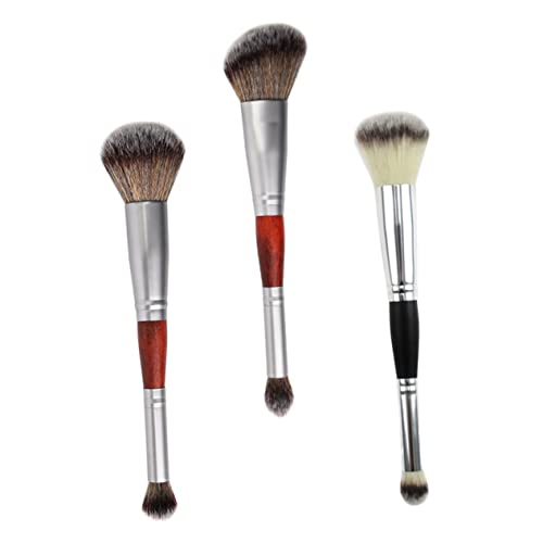 Healvian 3 Stück Teiliges Double Head Lidschatten und Blush Pinselset Tragbar Rote Holzgriffe Silberne Borsten Geeignet für Make Up Anfänger und Profis für Reisen und Alltag von Healvian