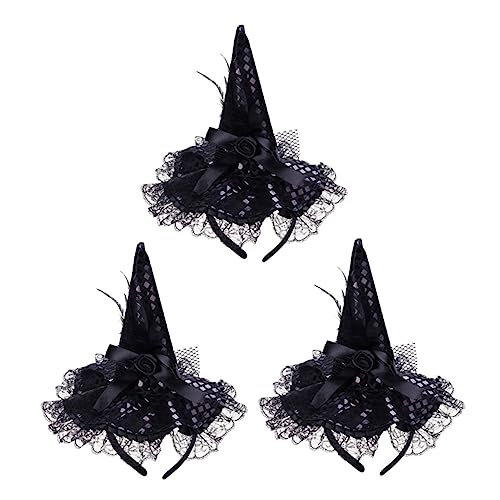 Healvian 3 Stück Teiliges Halloween Hexenhut Stirnband aus Spitze und Pailletten Schwarzer Haarschmuck für Kostüm Cosplay und Party Leicht Bequem Robust für Festliche Auftritte und von Healvian