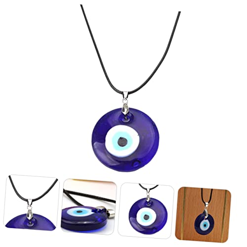 Healvian 3 Stück Teiliges Herren Halskette mit Bösem Auge Anhänger Retro Design Blauer Rundanhänger Verstellbares Wachsband Modisches Schmuck für Männer Geeignet für Festivals und Partys von Healvian