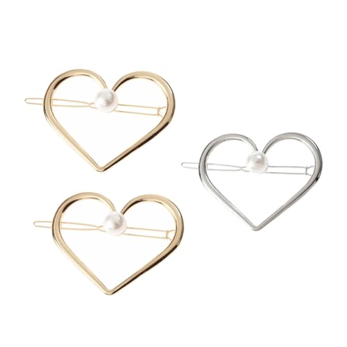 Healvian 3 Stück Teiliges Herzförmige Barrette Haarklammern mit Perlen Umweltfreundliche Zinklegierung Haarschmuck für Damen Stilvolle Haarspangen in Gold und Silber Rutschfest und von Healvian