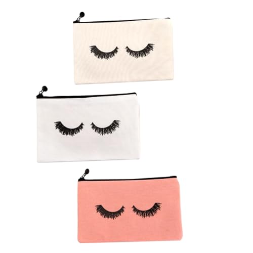 Healvian 3 Stück Teiliges Kosmetiktaschen aus Leinwand Leichte Tragbare Kulturbeutel mit Reißverschluss Multifunktionale Reise Waschtasche für Damen in Weiß Beige und Rosa von Healvian