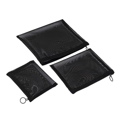 Healvian 3 Stück Teiliges Make Up Tasche aus Schwarzem Mesh Tragbar und Leicht Kosmetiktaschen mit Großer Kapazität für Damen für Reisen Alltag und Badezimmerschrankorganisation von Healvian