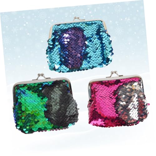 Healvian 3 Stück Teiliges Mini Mädchen Portemonnaie mit Meerjungfrau Pailletten Modische Kleine Geldbörse für Kleingeld und Karten Stylische Farbige Münztasche für Alltag und Geschenk von Healvian