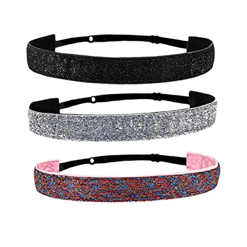 Healvian 3 Stück Teiliges Sport Stirnband für Damen Elastische Rutschfeste Yoga Haarbänder Silber und Bunten Farben für Fitness und Tanz von Healvian