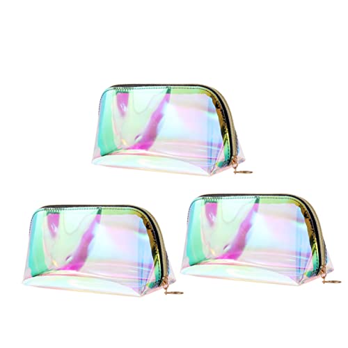 Healvian 3 Stück Teiliges Wasserdichter Transparenter Kosmetiktaschen mit Holografischem Kleine Kulturbeutel für Makeup Toilettenartikel und Reiseaufbewahrung für Damen und Unterwegs von Healvian