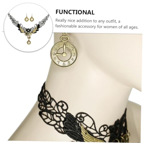 Healvian 3 Stück Vintage Spitzen Choker Halskette Damen Teiliges mit Spitzenkette und Ohrringen Eleganter Gothic Stil Schmuck für Frauen Modisches Accessoire für Vielseitige Anlässe von Healvian