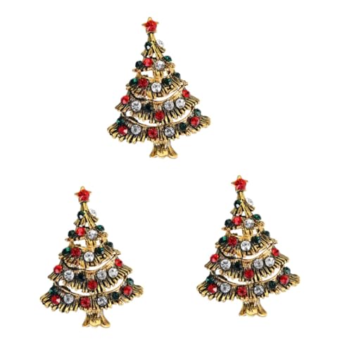 Healvian 3 Stück Weihnachtliche Brosche Pin mit Buntem Kristallbesatz Leichter Weihnachtsbaum Anstecker für Damen Kreative Kleidung Dekoration Festlicher Schmuck für Weihnachten und von Healvian
