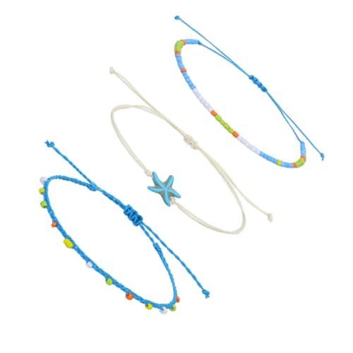 Healvian 3 Teiliges Fußkettchen Set Geflochtenes Böhmisches Fußseil Seeblaue Fußkette Fußknöcheldekoration Mehrfarbige Perlenfußdekoration Böhmische Fußkette Perlenkette Wachsschnur von Healvian