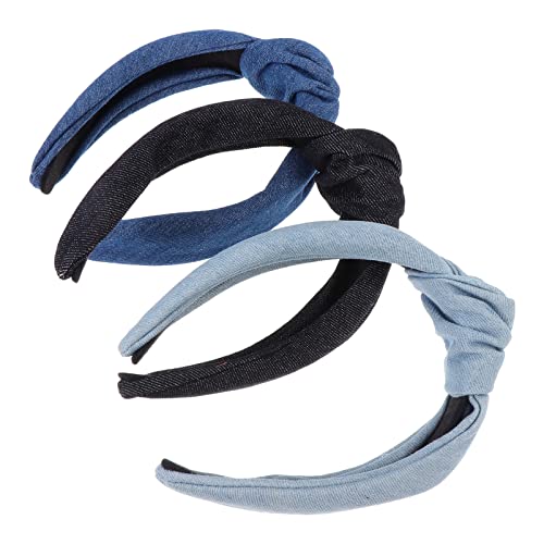 Healvian 3stücke Retro-stil Stirnband Für Mädchen Geknüpfte Kopfbedeckung Mit Jeans-haarband-dekor Schlichtes Haarband Stirnband Stirnbänder Für Mädchen von Healvian