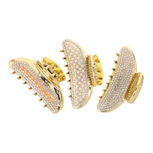 Healvian 3 große Haarspangen mit Strasssteinen: Klauenklammern mit Kristallperlen – Gold, rutschfest, starker Halt, für Frauen und Mädchen, dickes, langes Haar, Klammer-Accessoires von Healvian