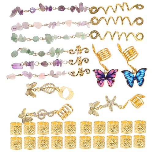Healvian 31 Stück Teiliges Dreadlock Schmuck Goldfarben Haarschmuck für Zöpfe und Dreadlocks Modische Haarperlen und Ringe zum Flechten Fester Sitz Geeignet für Frauen und Ponytails von Healvian