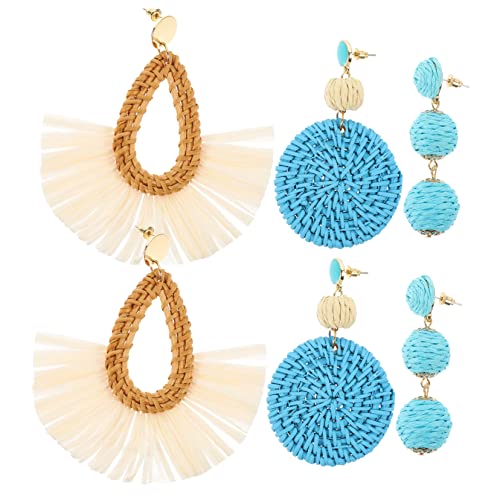 Healvian 3Paare Raffia Ohrringe für Damen Handgefertigte Rattan Hoops Leichte Accessoires für Strand Besondere Anlässe Trendige Ohrhänger Verschiedenen Farben Healvian 3Paare Raffia Ohrringe für Damen Handgefertigte Rattan Hoops Leichte Accessoires für Strand Besondere Anlässe Trendige Ohrhänger Verschiedenen Farben von Healvian