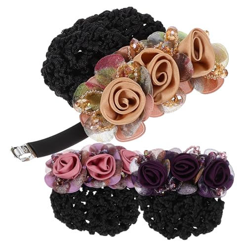 Healvian 3stücke Damen Dutt-abdeckung Mit Blumenmotiv Haarnetz-clip Für Bühnenauftritte Cosplay Krankenschwestern Stewardessen Balletttänzerinnen Hotelkellnerinnen Haar-accessoires Für Hoch von Healvian