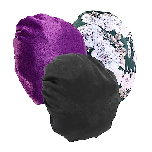 Healvian 3St Polyester für Frauen Schlafende Haarmütze Bandana für Haare Schlafhaube aus Satin Satinhut heusgen tatsächl elastische Salonkappe Duschhaube Kosmetik Nachtmütze runde Kappe von Healvian