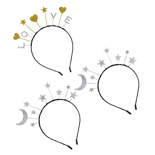 Healvian 3stücke Glitzer-stirnband Aus Legierung Mit Glitzer-stern Und Herz-design Einzigartiges Kopfbedeckungs-haarzubehör Für Junge Mädchen Und Party-anlässe von Healvian