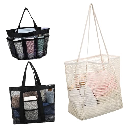 Healvian 3stücke Netz-Strandtasche Für Männer Große Picknicktasche Aus Nylon Tragbare Strandbeutel Für Urlaub Netz-Reisetasche Als Badetasche Strand-Einkaufstasche Mit Viel von Healvian