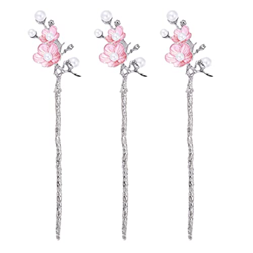 Healvian 3stücke Perlenhaarnadeln Mit Blumenmuster Haarstäbchen Im Chinesischen Retro-stil Haargabeln Für Hochzeit Bankett Party Klassischer Haar-schmuck Haarspangen Perlen Und Stäben von Healvian