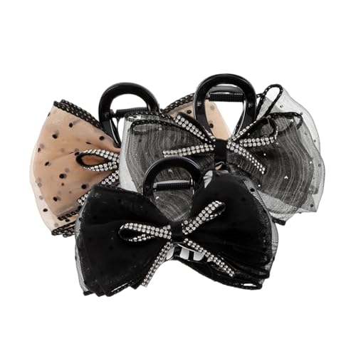 Healvian 3stücke Schlitzige Schleifen-haarspangen Verzierung Chiffon-clips Für Frauen Schwarz Und Weiteren Farben Hair-accessoires Für Hochzeit Und Alltag von Healvian