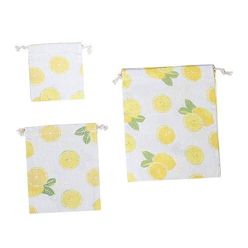 Healvian 3stücke Zitronenmuster-Beutel Mit Kordelzug Aufbewahrungsbeutel Für Sport Reisen Camping Und Wandern Aus Baumwolle Und Leinen Lässige Tagesgepäck-Tasche von Healvian