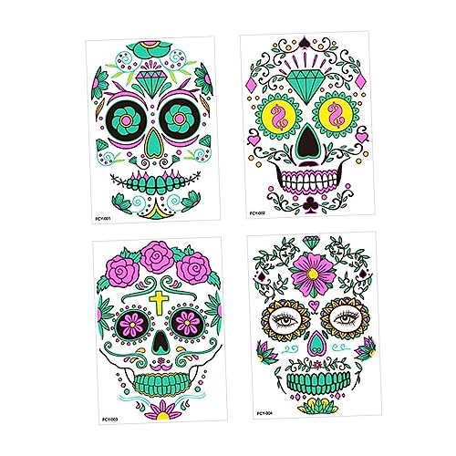 Healvian Doppelfarbige Temporäre Halloween-aufkleber 4 Blätter Im Dunkeln Leuchtende Gesichter/körper-aufkleber für Partys/rollen von Healvian